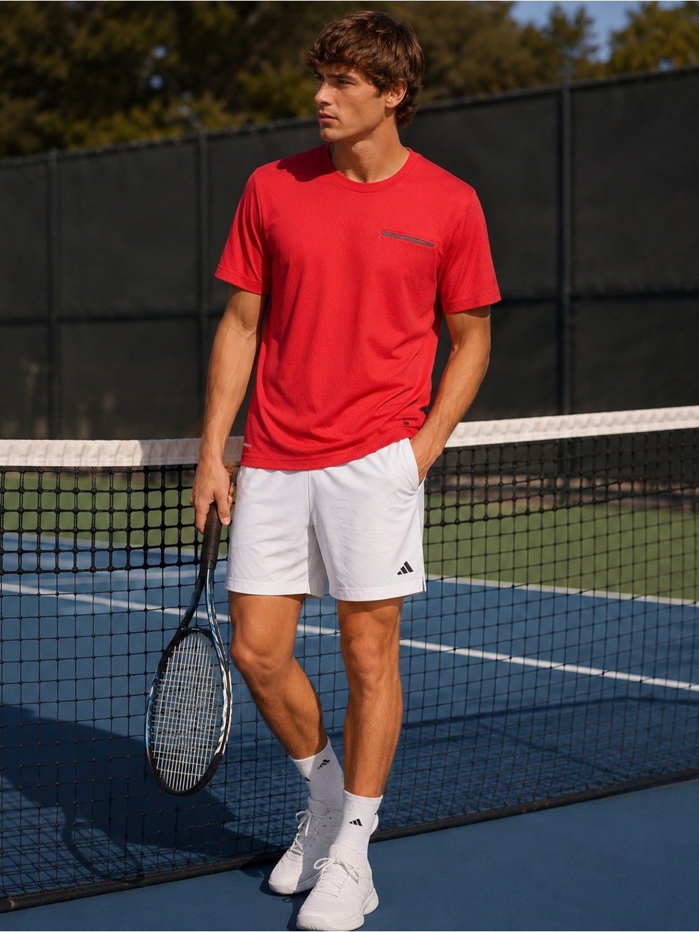 Adidas Tennis Climalite Faux Pocket Performance Tee Red Men’s Large
